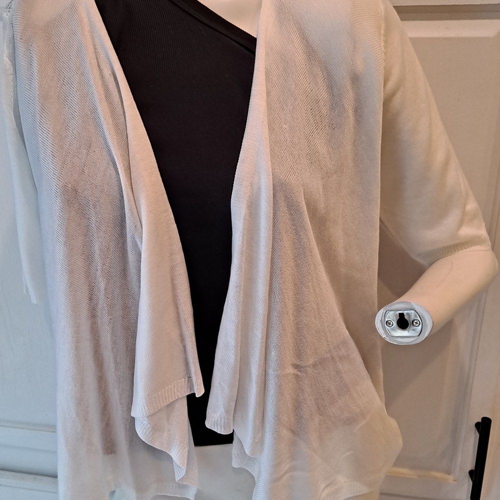 Elle Cream Knit Open-Front Cardigan 1/2 Sleeve